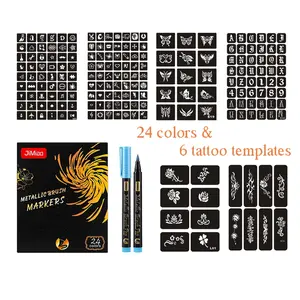 12 & 24 Color Body Paint Markers Set, Soft Bristle Brush Tips, Washable Non-Waterproof Metallic Colors, Direct Skin Drawing