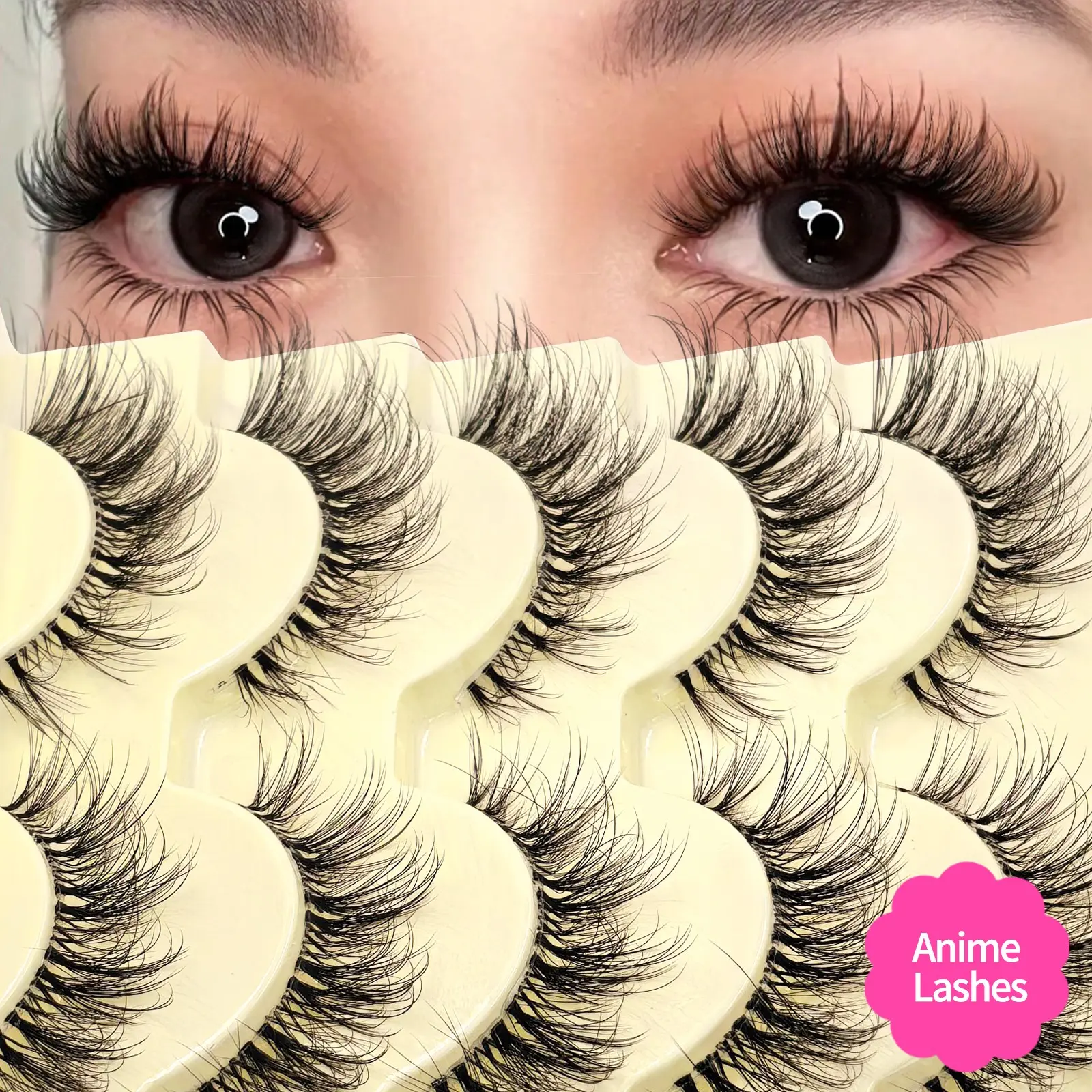 5 Pairs Messy Natural Cat Eye Lashes Clear Band Lashes Cat Eye Look Wispy Lashes Eye End Elongated Full Strip Soft Natural Realistic False Eyelashes