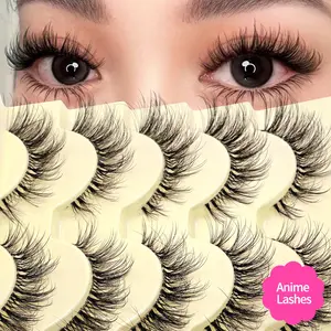 5 Pairs Messy Natural Cat Eye Lashes Clear Band Lashes Cat Eye Look Wispy Lashes Eye End Elongated Full Strip Soft Natural Realistic False Eyelashes Cosmetic