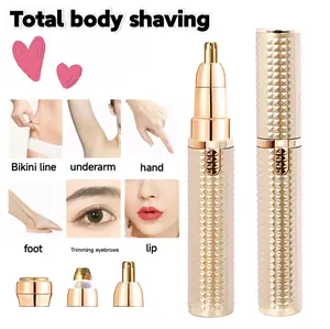 3-in-1 Facial & Eyebrow Trimmer Electric Eyebrow Trimmer with 3 Replacement Heads USB Cable for Nose Lip Grooming Gold ABS Material Portable Women's Hair Removal Tool