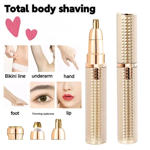 Women's 3-in-1 Cordless Rechargeable Shaver Kit, Beauty & Shaving Products - Body Facial Hair Remover, Nose Trimmer, Eyebrow Precision Groomer, USB Charger, Cleaning Brush