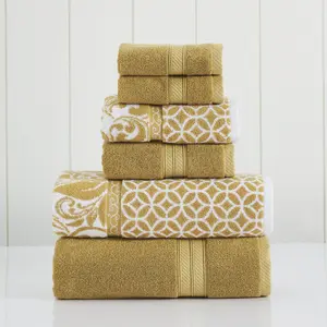 Modern Threads Trefoil Filligree Yarn Dyed 6-Piece Cotton Bath Towel Set, Gold