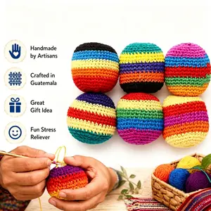 Random 3/6 PCS Hand-Made Knitted Hacky Sack, 2026 Upgraded Assorted Foot Bag Crochet Hacky Sacks for Adults, Juggling Balls for Beginners, Multicolored Geometric Pattern, Ready-to-Use Hacky Sacks