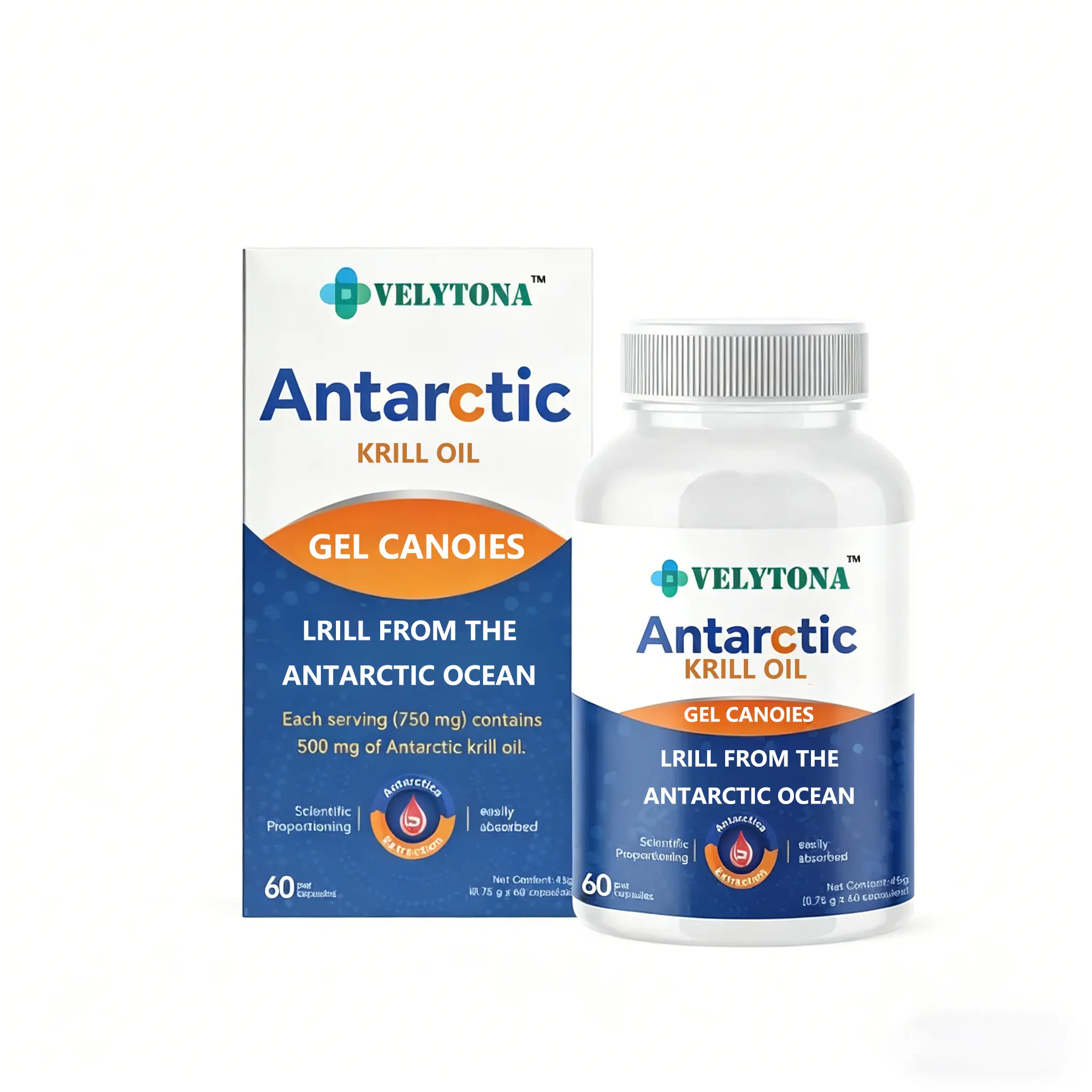 VELYTONA Antarctic Krill Oil Healthcare Supplement - 500mg, 60 Softgel Capsules with EPA, DHA Omega-3, Phospholipids & Astaxanthin for Men & Women