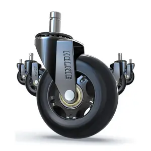 Office Chair Wheels Roller Blade Caster 11x22mm All Black 3 Inch Rubber Rolling Set of 5 for Carpet Hardwood Floors Smooth & Silent Gliding for Office Gaming