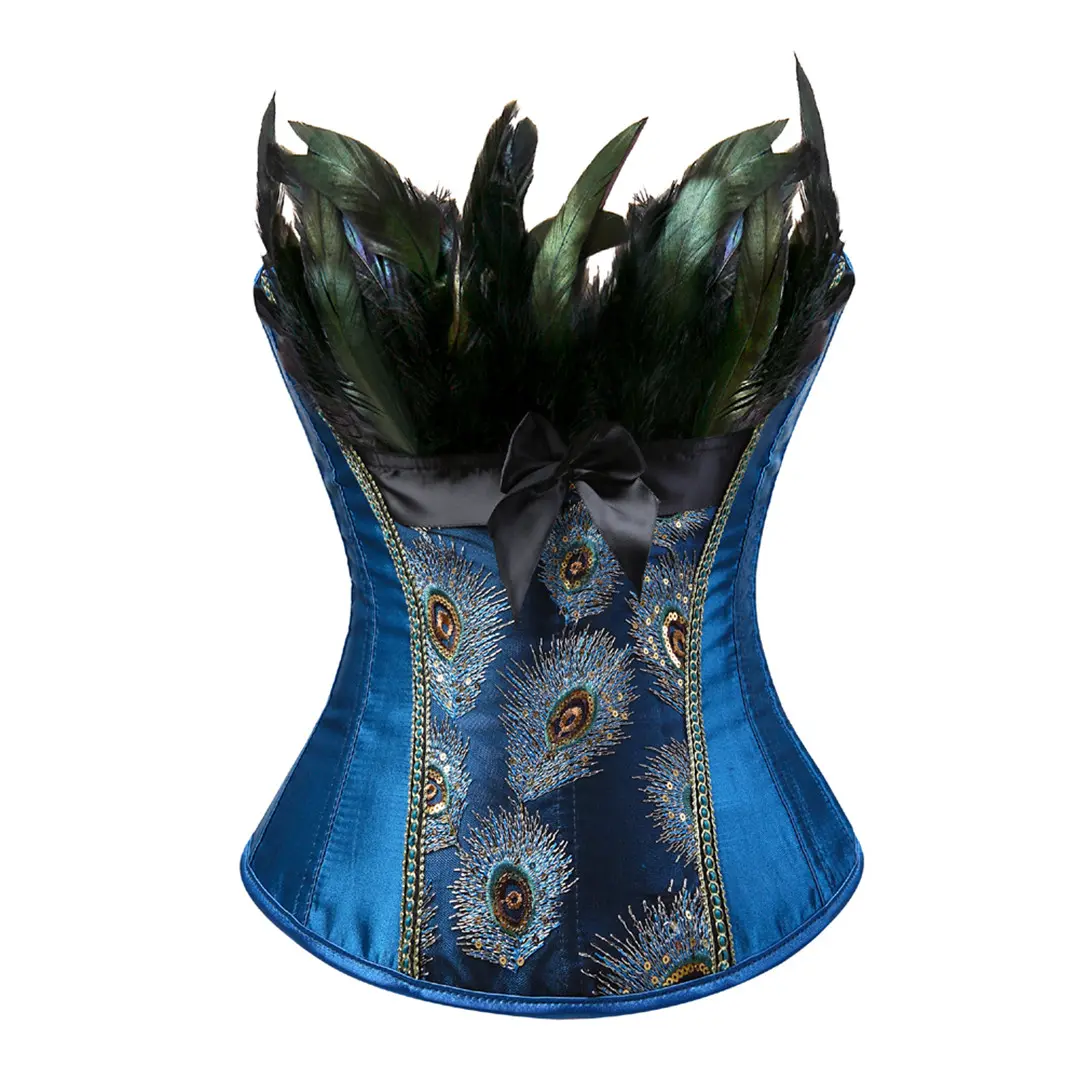 Corset Top for Women Plus Size Lingerie Bustier Embroidery Peacock Feather Costume Halloween Fashion Cosplay Costumes Fairy Renaissanc Elegant Pink Green Golden Blue Black Purple Red White