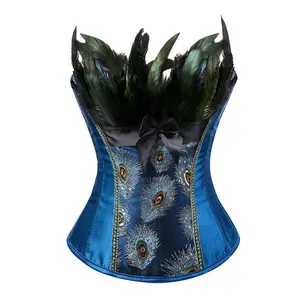 Corset Top for Women Plus Size Lingerie Bustier Embroidery Peacock Feather Costume Halloween Fashion Cosplay Costumes Fairy Renaissanc Elegant Pink Green Golden Blue Black Purple Red White