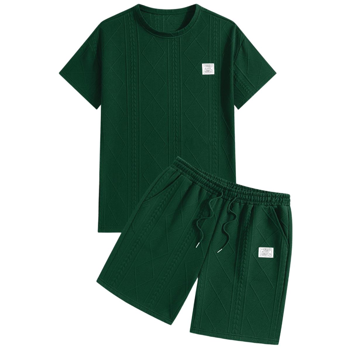 Men's 2-Piece Athleisure Set, Jacquard Short Sleeve T-Shirt and Shorts, Breathable Casual Fitness Outfit for Summer, Athleisure Wear Set, Casual Fitness Breathable, Outfits
