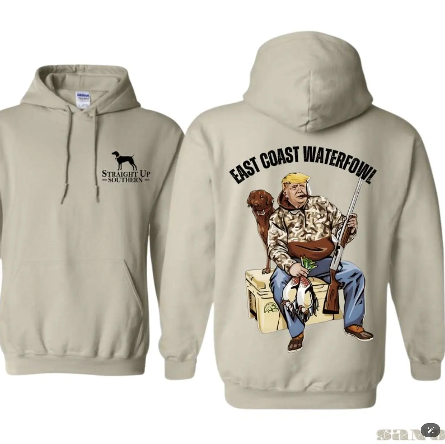 Straight Up Southern Trump 2024 Hoodie - Tshirt - Sweatshirt, Hunter Design with Hunted Dog  and Duck Shirt, Camo Shirt, All Sizes Colors for Men and Women, Gift for Women, Gift for Man