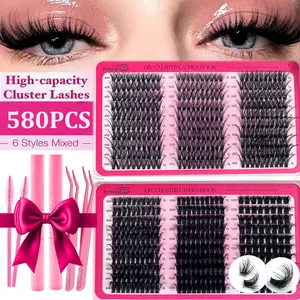 D-Curled Mixed Length Individual Volume False Eyelashes Kit, Natural Eyelash Extensions with Double Tools Lash Bond and Seal & Brush & Tweezers, Self Grafting Curl Eyelash Cluster, Cosmetic False Lashes, DIY Cluster Lashes Kit, False Eyelash Set Makeup