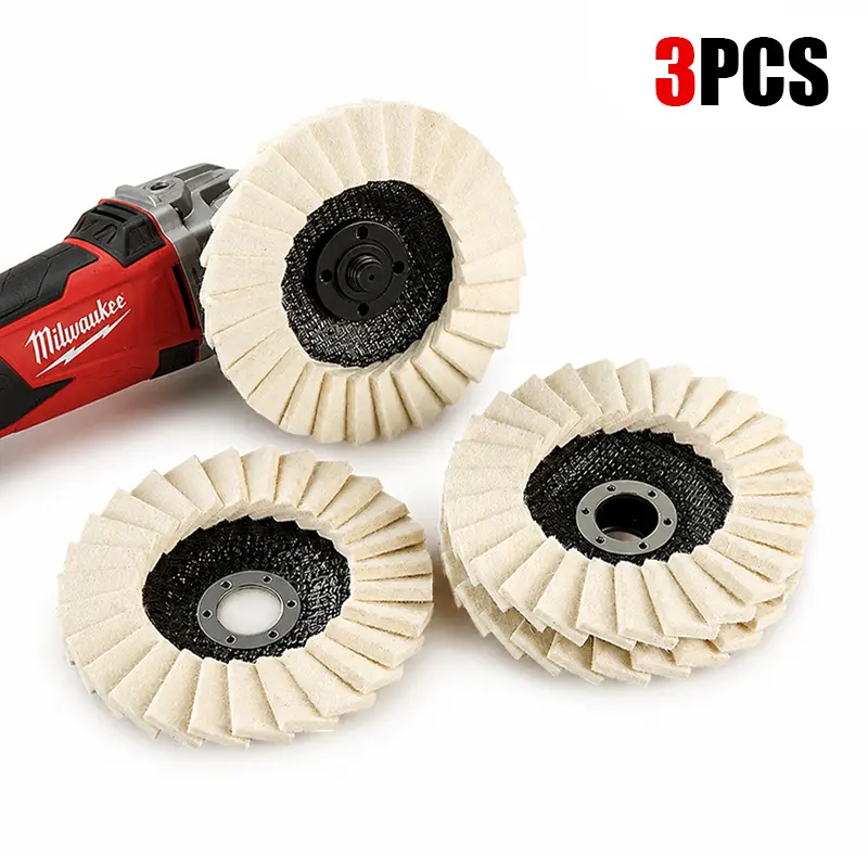 LOZLIN 3-Pack 5Inch Wool Felt Polishing Wheels, Flap Buffing Discs with 7/8-Inch Arbor for Angle Grinders, Stainless Steel, Aluminum, Stone, Glass and Ceramic Mirror Finishing
