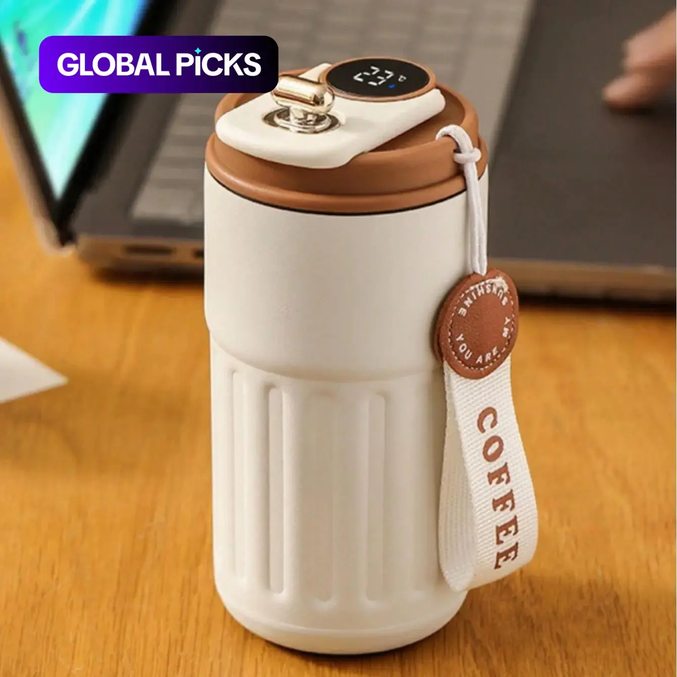 Temperature Display Stainless Steel Insulated Mug, Thermos, Portable Coffee Vacuum Insulated Bottle with Strap, Sports Water Bottle, Valentine's Day Gift