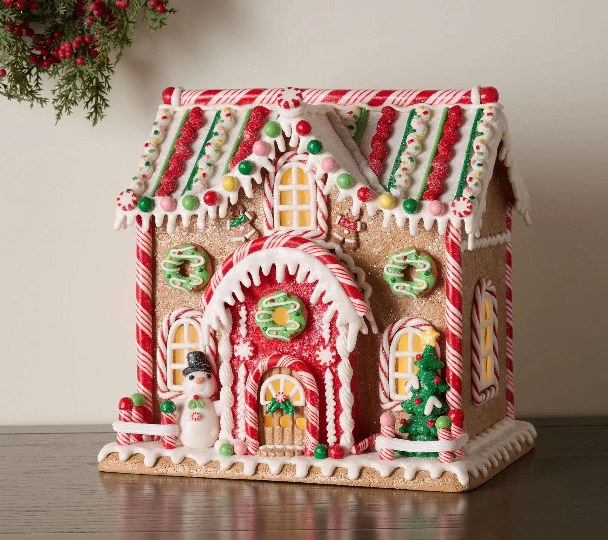 Illuminated Gingerbread Candy Snowman Cottage by Valerie