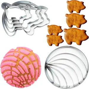 Concha  Mexican Bread Mold 4.1in with 5 Sizes Pig Cookie  Stainless Steel Concha  Two Sided Mold for Baking Cookies, Cortador De Conchas De Pan Mexicano