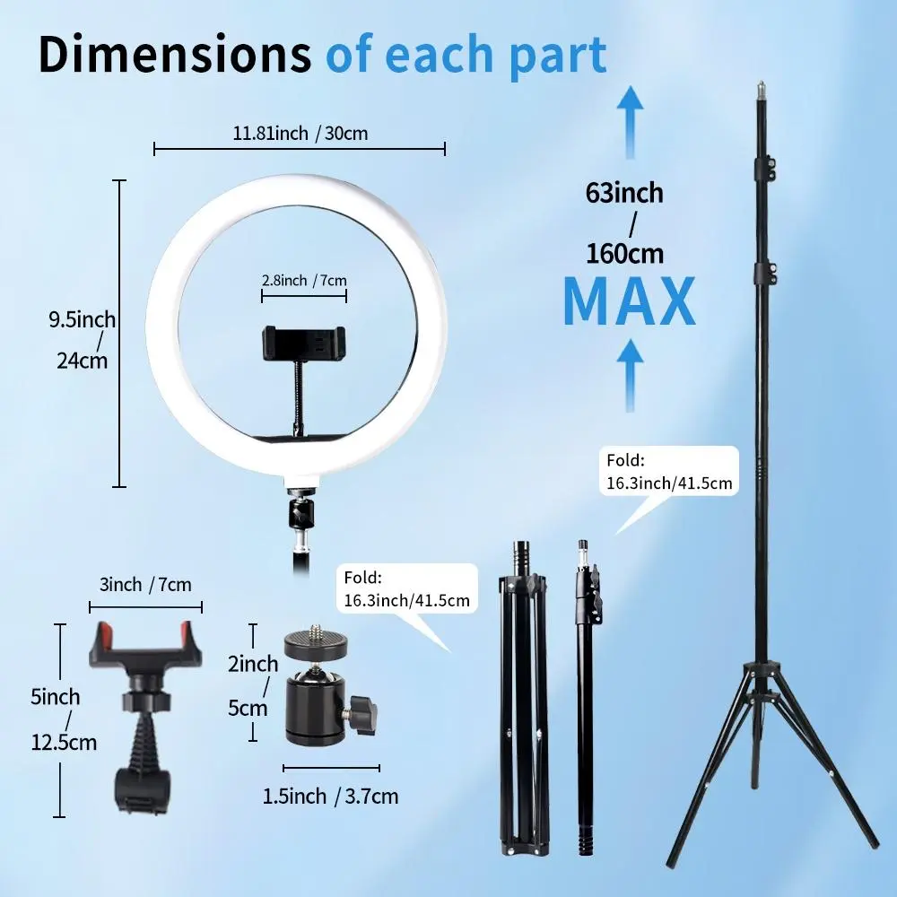 12-inch RGB Ring Light with 1.6m Phone Tripod Stan