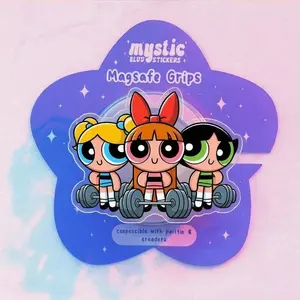 Strong Cartoon Girls Gym Magneticphonegrips – Fitness Girl Power Griptok for Kindleholder, Aesthetic Workout Phone Stand, Retro Animation Gift for Her.