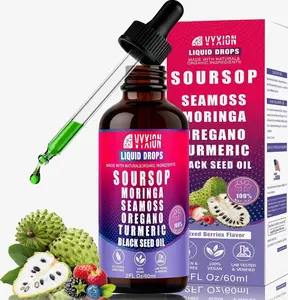 Soursop Bitters Liquid Drops 10 in 1 with Sea Moss, Moringa, Turmeric, Black Seed Oil, Oregano, Ashwagandha | Herbal Extracts for Overall Health-Enhancing |Vegan, Non-GMO| 2 Fl Oz(Mixed Berry Flavor)