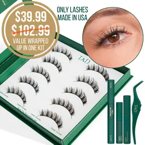 TAD Beauty Bare Lash Stripment Intro Kit - 5 Pairs of Comfortable 3D-Printed Lashes with Mini Microstructure Base & DIY Tweezer for Seamless Glam Look