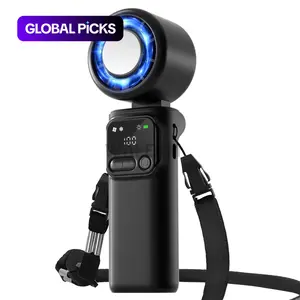 Handheld Portable Turbo Fan with Ice Cooler, Speed (1-199) Rechargeable Personal Fan Battery Operated, Flashlight or SOS, for Travel/Outdoor/Home/Office #GLOBAL PICKS