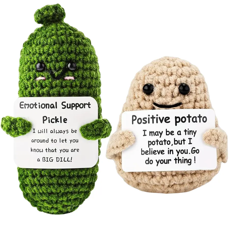 2 Pcs Cute knitted Cucumber potato dolls Handmade emotional support crocheted fruit gifts, fun stress relief toys Creative knitted dolls - birthday gift home decoration