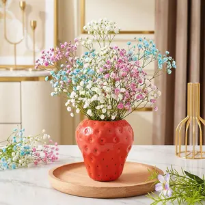 Cute Strawberry-Shaped Flower Vase, Colors Available, Resin Material Hand-Painted Decorative Vase for Home Bathroom Restaurant