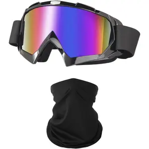 Motorcycle Goggles Dirt Bike ATV Off-Road Riding Motocross Glasses with Sun UV Protection Neck Gaiter Face Cover