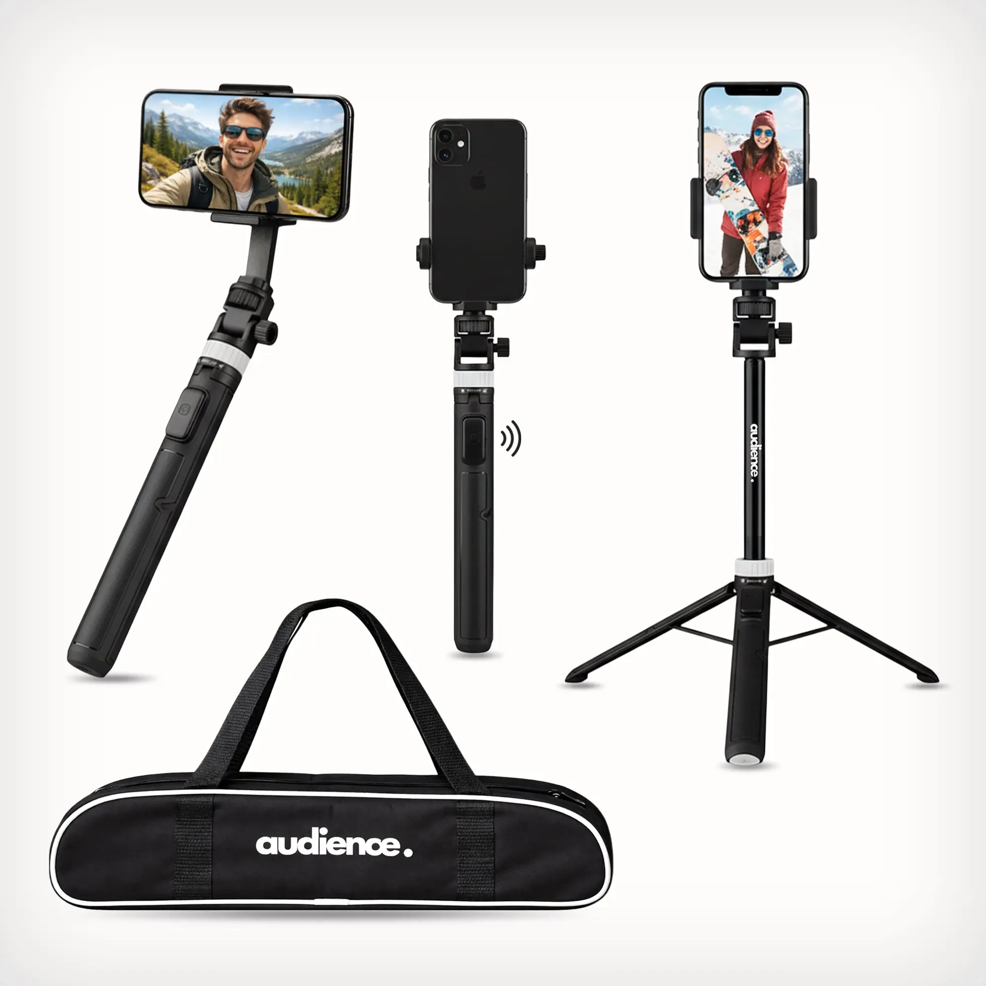 Audience 70" Phone Tripod & Selfie Stick, 3-in-1 Extendable Stand with Bluetooth Remote for iPhone & Android with Travel Bag
