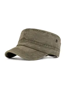 Flat Top Military Hat for Men Women, Distressed Vintage Cadet Cap, Textured Casual Outdoor Cap, Unisex Retro Army Cap, Charcoal