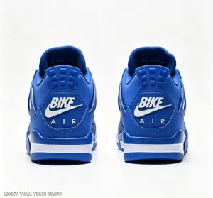 Monotone Bright Blue Leather Hollow Mesh Mid Cut Retro Sneakers Shock Absorbing Rubber Outsole Urban Streetwear Casual Shoes