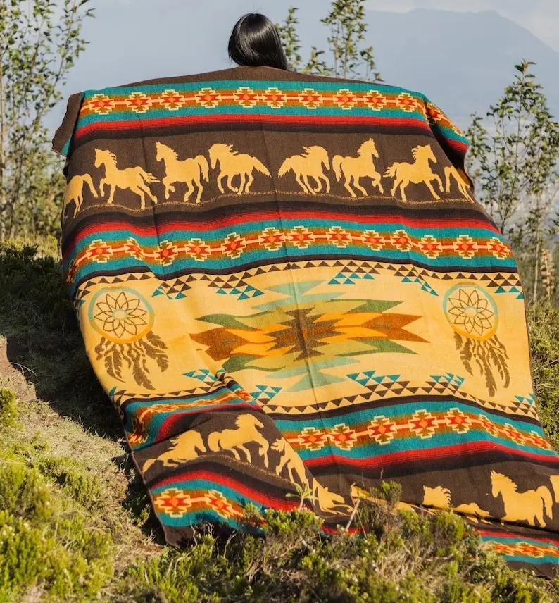 Indigenous Hands Handmade Alpaca Wool Blanket (Spirit Horse) Queen Size 74 x 94 Inches Super Soft and Warm 80% Alpaca 20% Acrylic