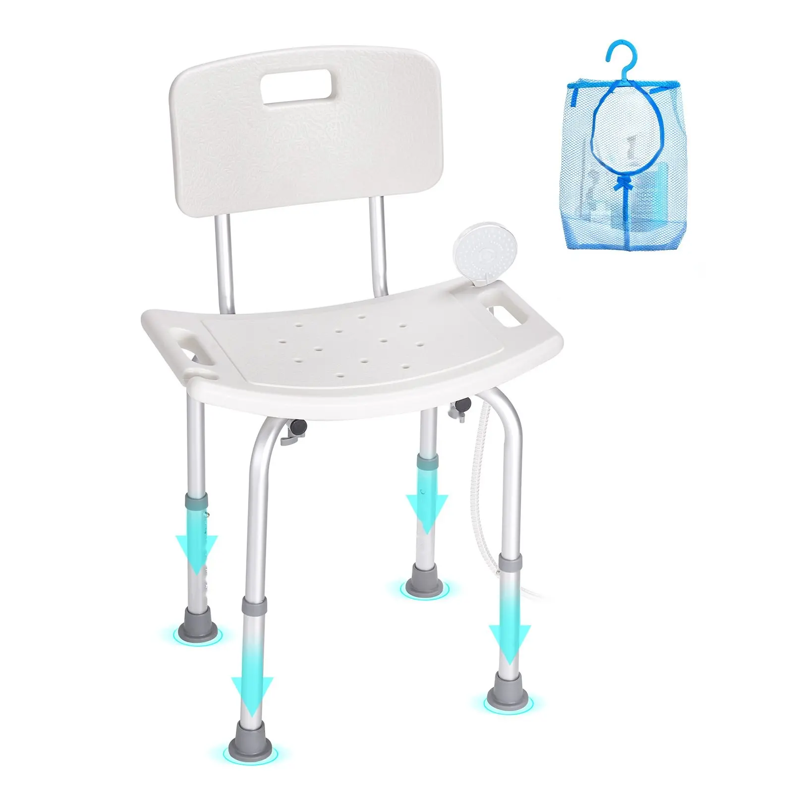 Shower Chair With Backrest, Adjustable Height Shower Stool For Inside Shower Or Bathtub, Non-Slip Bathroom Bench Bath Chair For Elderly And Disabled Handicap, Safe Support, 350 Lbs Capacity