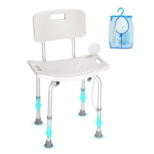 Shower Chair With Backrest, Adjustable Height Shower Stool For Inside Shower Or Bathtub, Non-Slip Bathroom Bench Bath Chair For Elderly And Disabled Handicap, Safe Support, 350 Lbs Capacity