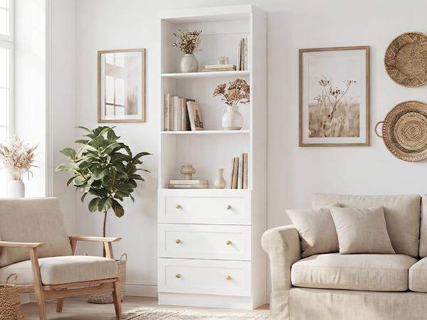 80"Tall Display Bookcase with 3 Wooden Drawers, 24'' W Adjustable Shelves Etagere Bookshelf for Living Room, Home Office, Modern Storage Cabinet