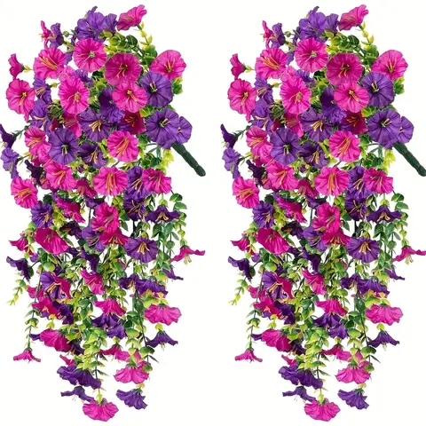Holiday-Ready Outdoor-Ready Mixing (2pcs) Artificial Morning Glory Vine Set, UV Resistant Realistic Faux Flower Vines, Nature Ornaments for Home Office Decor, Outdoor Decor