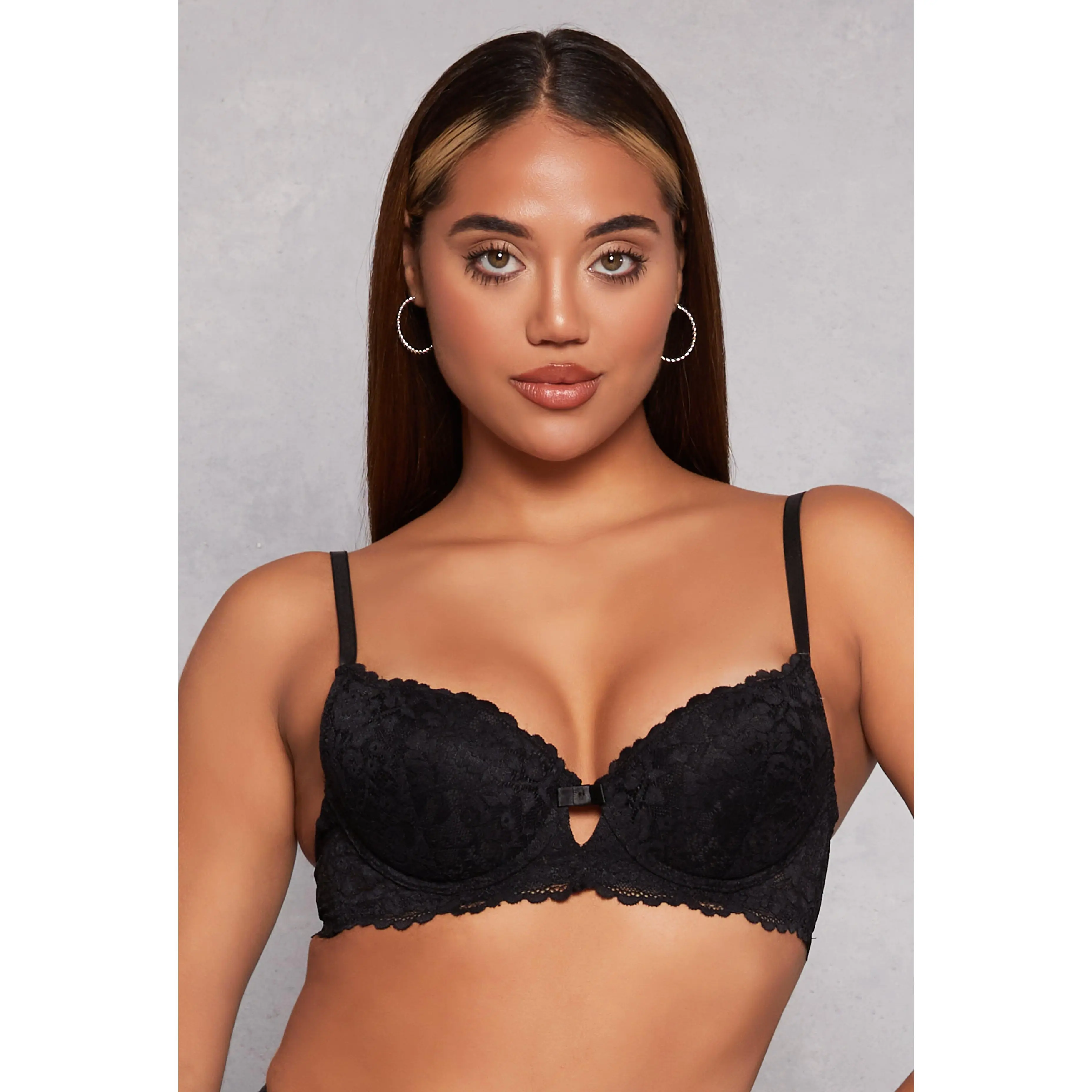Floral Lace Keyhole Front Plunge Bra