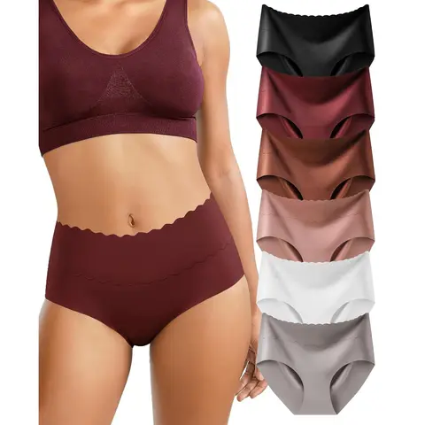 LEVAO Women's Minimalist Seamless Plain Panties (6 Pack-Multicolor), Mid-Waist Cotton Spandex Underpants - Breathable, Light, Soft, Tag-Free, Full Hip Cover, Plus Size Lingerie for Women, Bikini Basics for Christmas, Thanksgiving