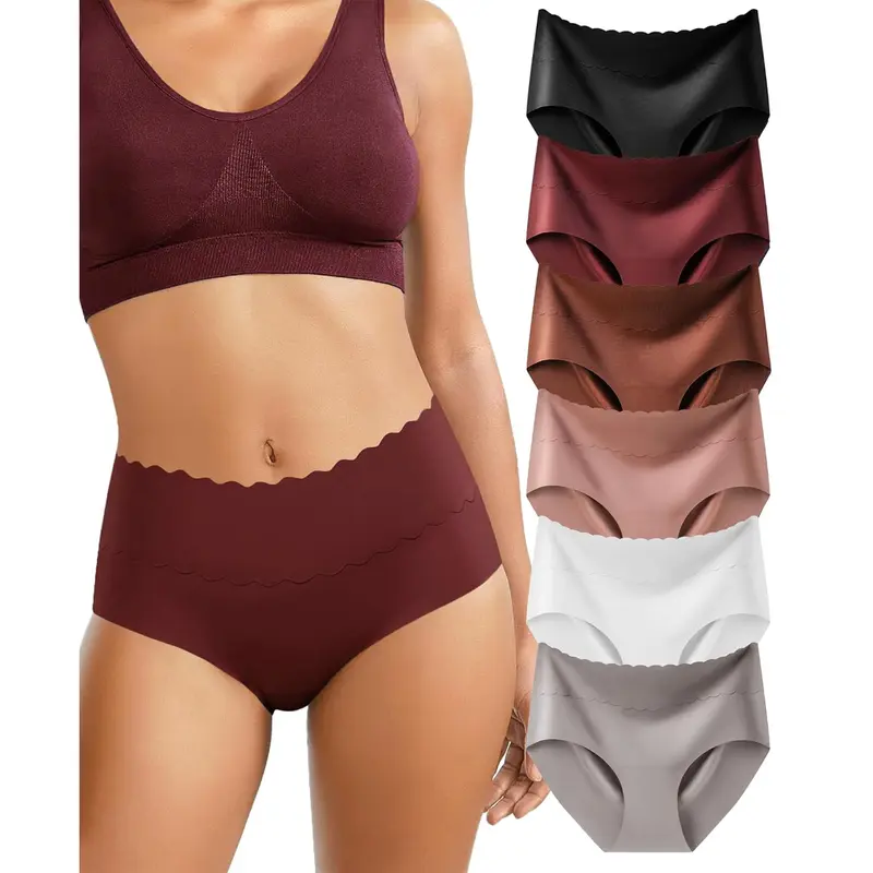 LEVAO Women's Minimalist Seamless Plain Panties (6 Pack-Multicolor), Mid-Waist Cotton Spandex Underpants - Breathable, Light, Soft, Tag-Free, Full Hip Cover, Plus Size Lingerie for Women, Bikini Basics for Christmas, Thanksgiving