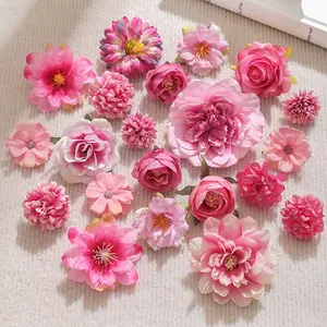 21pcs Artificial Flower DIY Material Kit, Clothing Hat Hairpin Headpiece Accessories, Wedding Decoration Fake Flowers Set