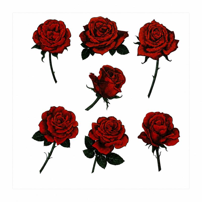 Small Size Red Rose Temporary Tattoo Sheet - Water Transfer, Safe Body Art for Beauty & Personal Care Makeup Use