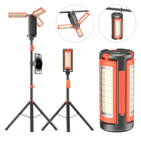 3-Head LED Camping Lantern with 67in Adjustable Tripod Stand, Rechargeable Portable Work Light - 10000mAh Power Bank, Detachable Head, Hanging Design, Spotlight, Flashlight - Cool Gifts for Adults, Birthday Gifts for Him, Outdoor Camping Essential