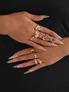 Women's Geometric Liquid Metal Zircon Ring Set, Irregular Wide Open Design Jewelry Gift, Fashion Style Accessory, Style Gemstone Gift,INS-style jewelry gifts