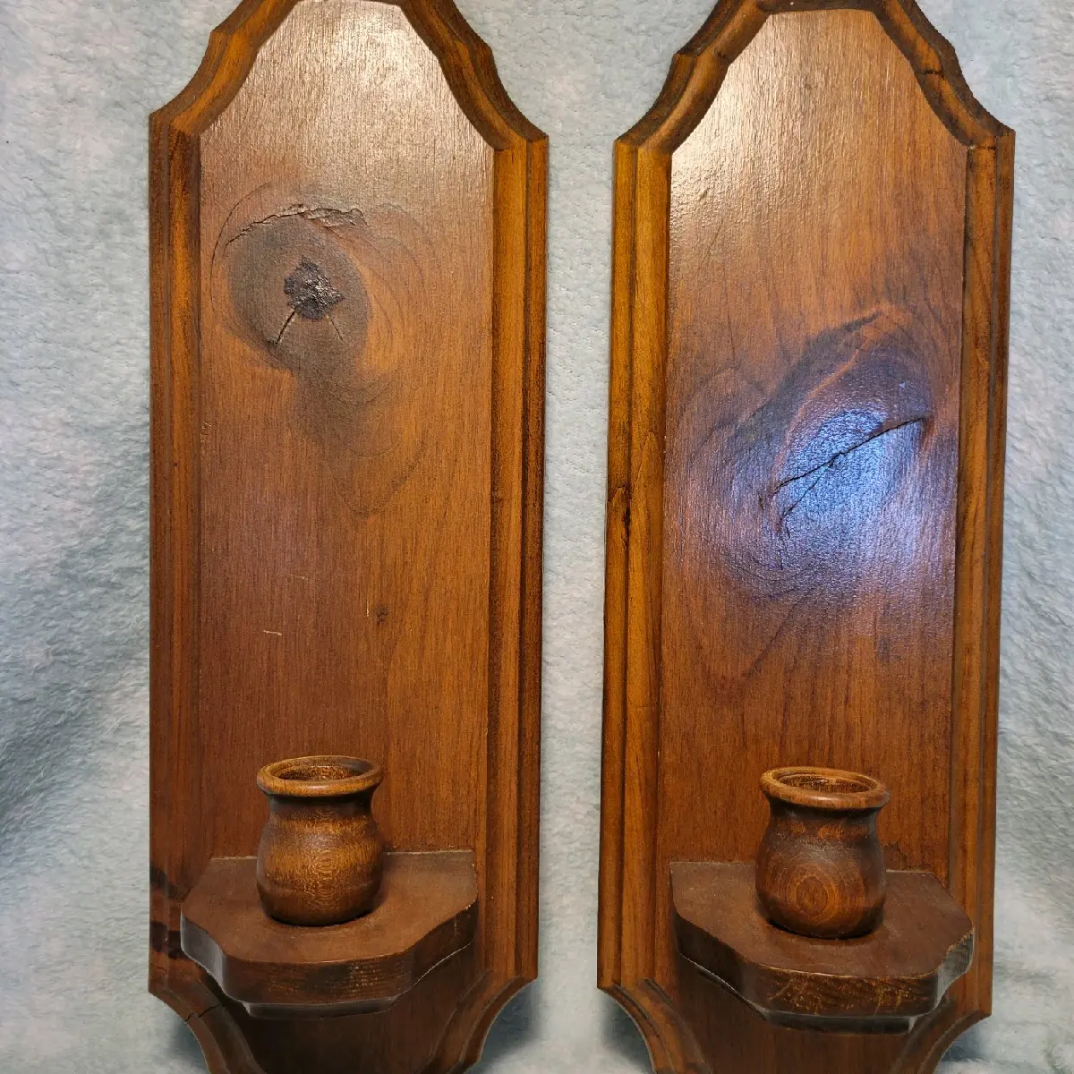 Set of 2 Wood Candlestick Holder Sconces 269BGE
