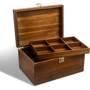 Locking Wooden Keepsake Box, Customizable With Tray. Large Wooden Box with Hinged Lid for Wedding and Memory Keepsakes