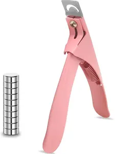 Acrylic Nail Cutter with Magnet Sizer & Length Measurement,Adjustable Stainless Nail Trimmer for Salon Home Nail Art, Professional Nail Clippers for Precise Manicures(Baby Pink)