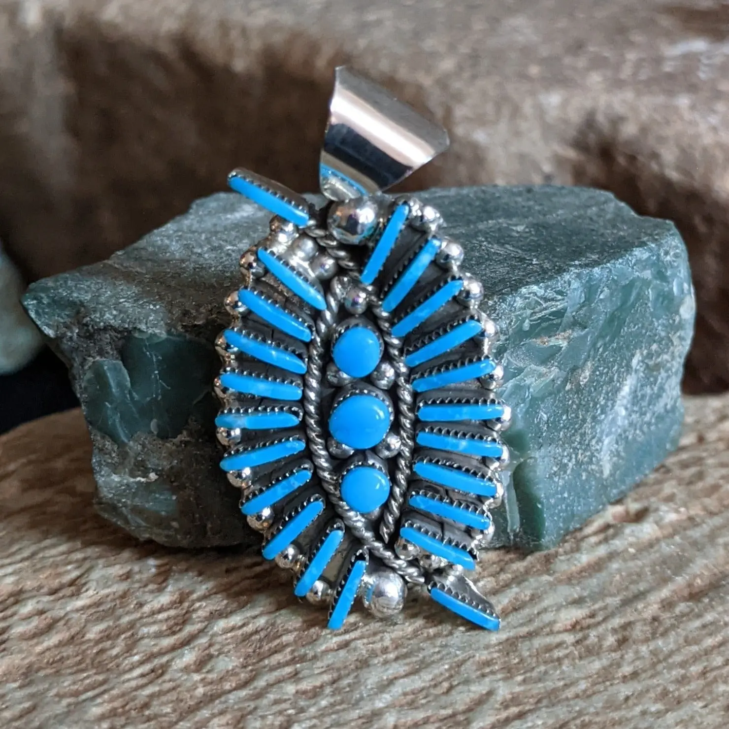 Zuni Needlepoint Turquoise Pendant by Carla Laconsello GJ-PND-0039