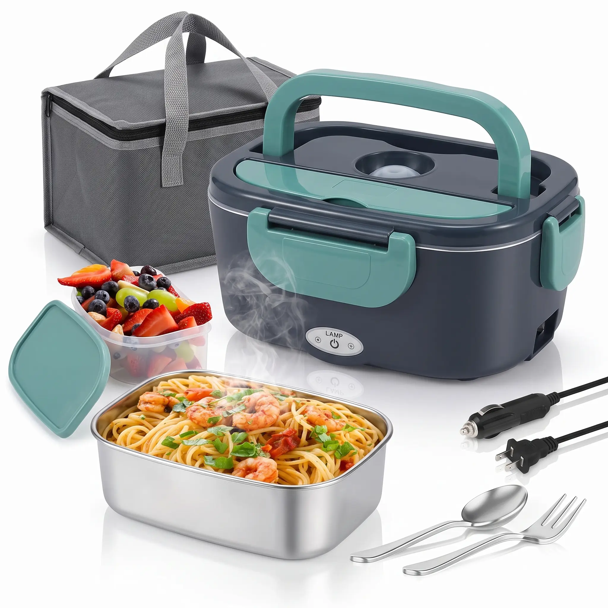 Portable Electric Lunchbox Kit with BPA-Free Plastic Containers - Insulated Lunch Bag, Compact Cooler, Temperature Control for Adult Camping, Hiking Meal Prep