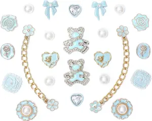 22Pcs Bling Rhinestone Pearl Shoe Charms with 2 Sparkling Chains - LOVE Queen Letter Shoe Decoration Pins - Elegant Crystal DIY Jewelry Set for Clogs & Sandals, Women Girls Party Favors