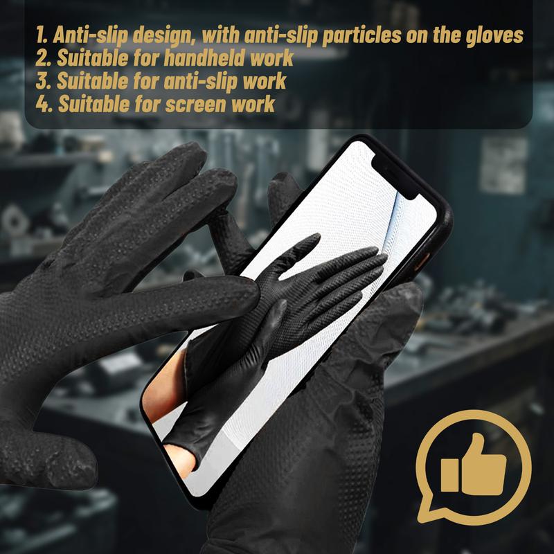 GP Craft Heavy Duty 8Mil Diamond Textured Black Nitrile Gloves for Automotive Work Cleaning Hand Cover Box  Ultra Grip Secure Grip