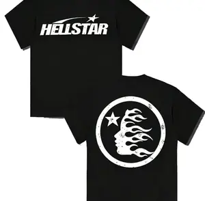 TLXT 100% Cotton Hell Star Pattern Double Sided Printed T-Shirt, High Quality Crew Neck Casual Short Sleeve Top for Spring & Summer