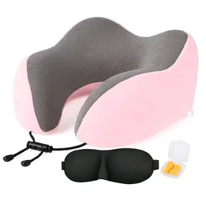 Comfort Memory Foam Neck Pillow with Eye Mask & Ear Plugs for Enhanced Sleep Rest